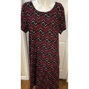 LulaRoe Dress Womens Size 2XL Black Pink Red Geometric Print Midi Length